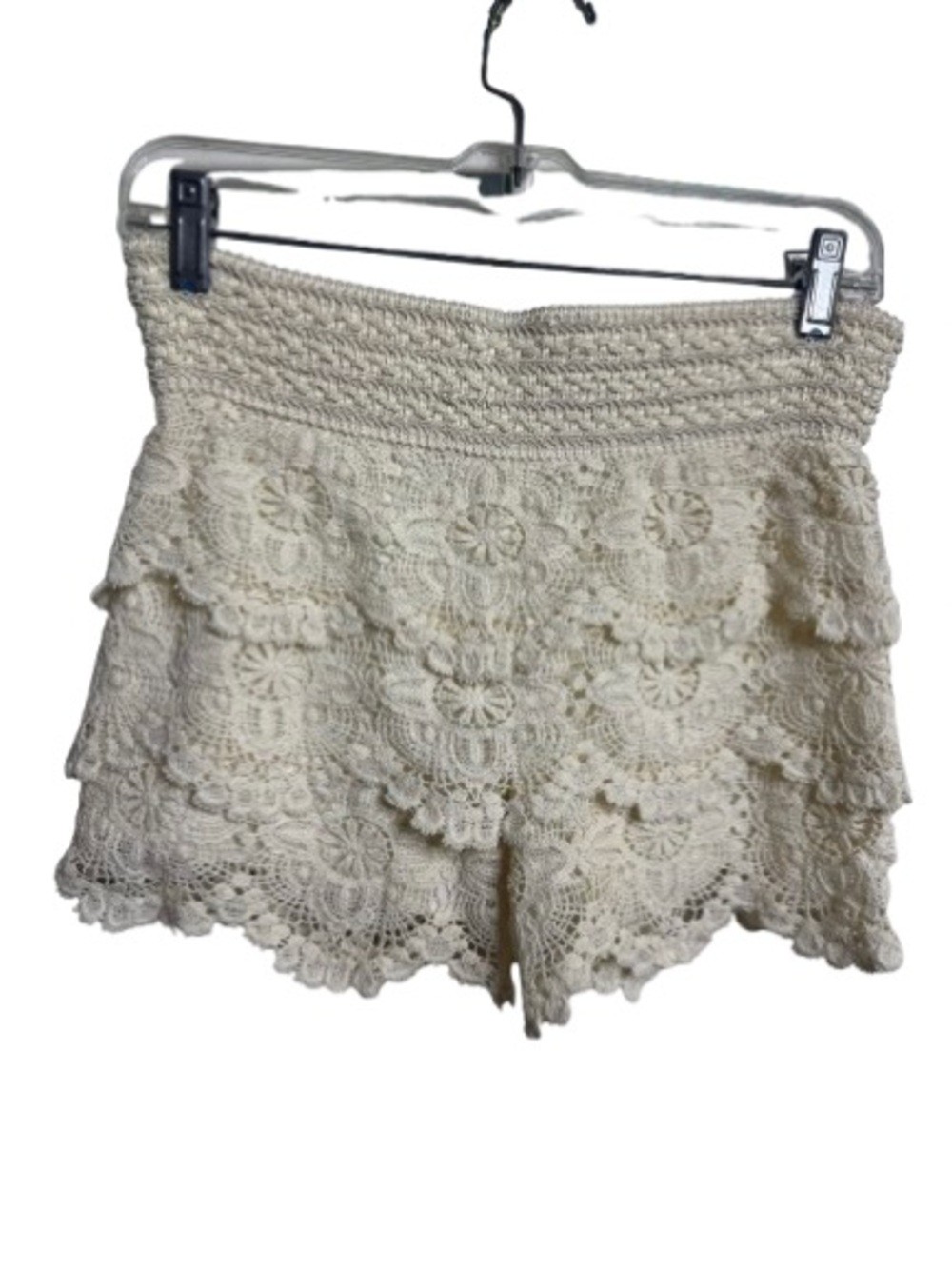 Better Be Crochet Lace Tiered Cream Shorts